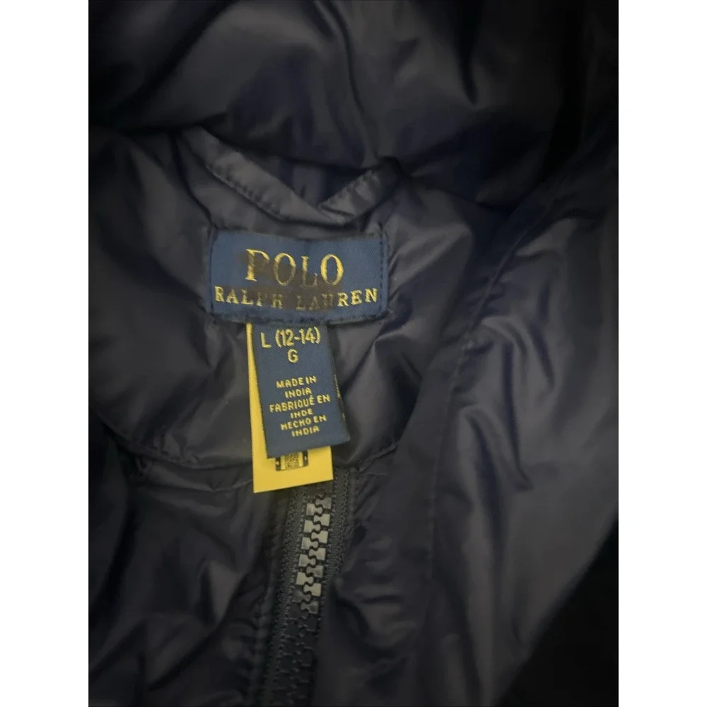 Polo Ralph Lauren Girls Coat 12-14 Down Puffer Jacket Hooded Navy Pink Pony